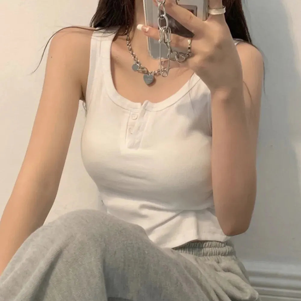 Ribbed Button-Down Tank Top – Sleeveless Summer Blouse for Women & Teen Casual Style