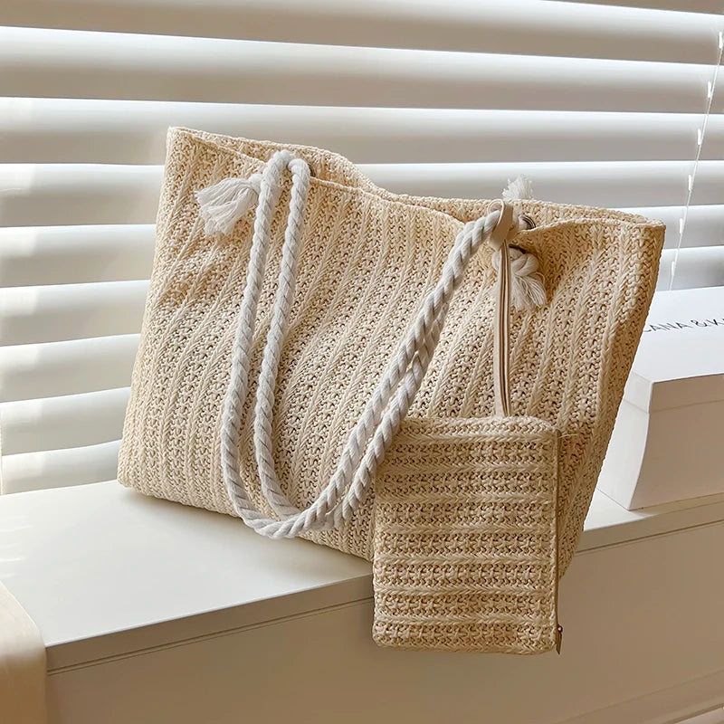 Designer Women's Handbags - Fashion Large Capacity Straw Tote Bag, Summer Beach Bag, Casual Bali Big Purse