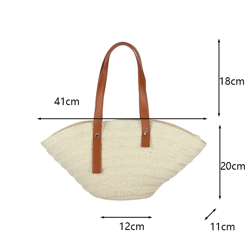 Women’s Braided Basket Top-Handle Bag - Large Capacity Straw Portable Shoulder Bag, Summer Beach Purses, Shopper Satchel