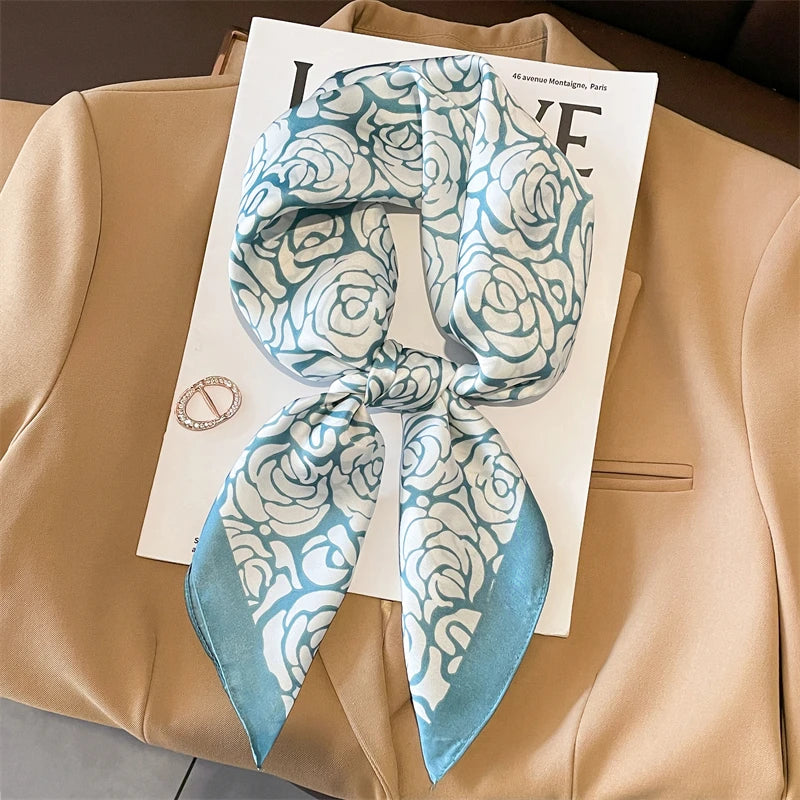 Luxury Silk Satin Head Scarf – Printed 70x70 -  Square Shawl for Women