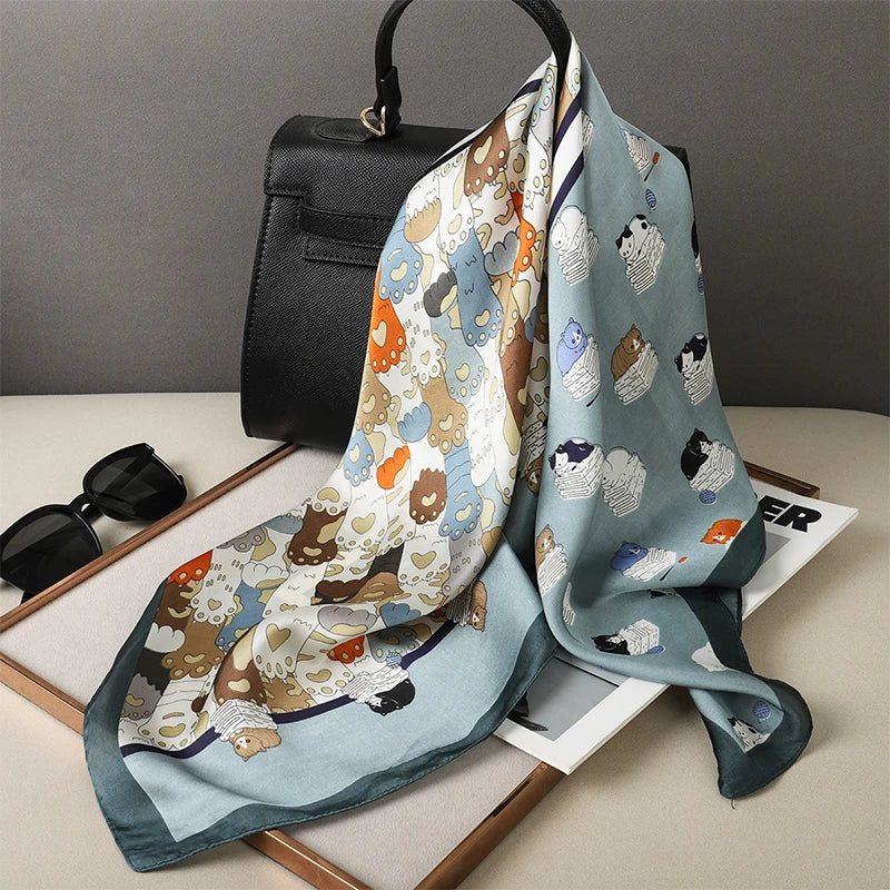 Luxury Silk Satin Head Scarf – Printed 70x70 -  Square Shawl for Women