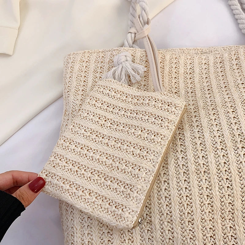 Designer Women's Handbags - Fashion Large Capacity Straw Tote Bag, Summer Beach Bag, Casual Bali Big Purse
