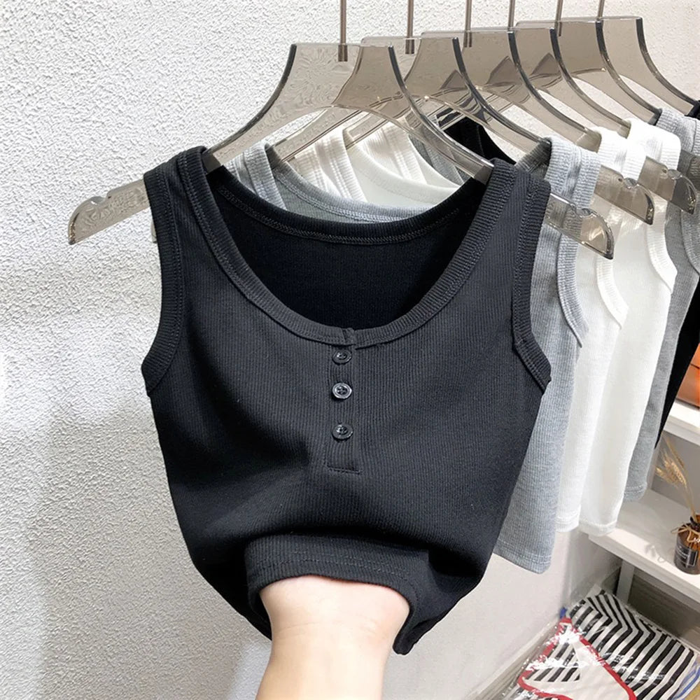Ribbed Button-Down Tank Top – Sleeveless Summer Blouse for Women & Teen Casual Style