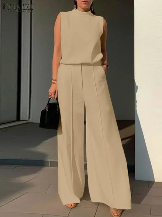 Elegant Women’s 2-Piece Set – Sleeveless Top & Wide-Leg Pants Outfit for Summer Fashion