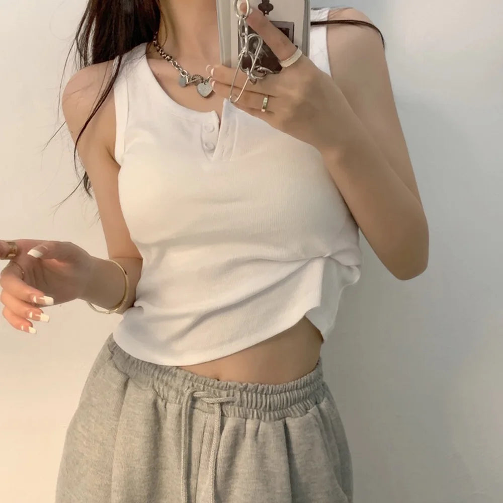 Ribbed Button-Down Tank Top – Sleeveless Summer Blouse for Women & Teen Casual Style