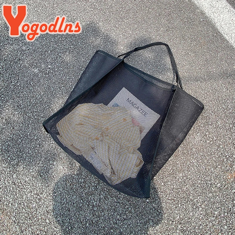Literary Mesh Hollow Out Tote Bag for Women - Summer Beach Handbag, Large Capacity Shoulder Bag, Student Bookbag