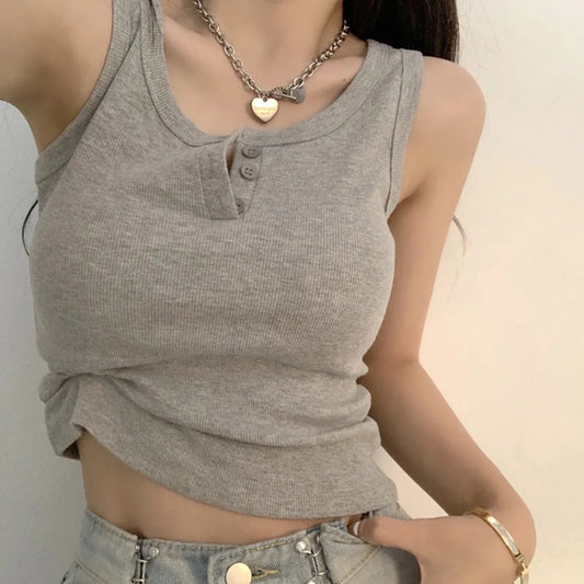 Ribbed Button-Down Tank Top – Sleeveless Summer Blouse for Women & Teen Casual Style
